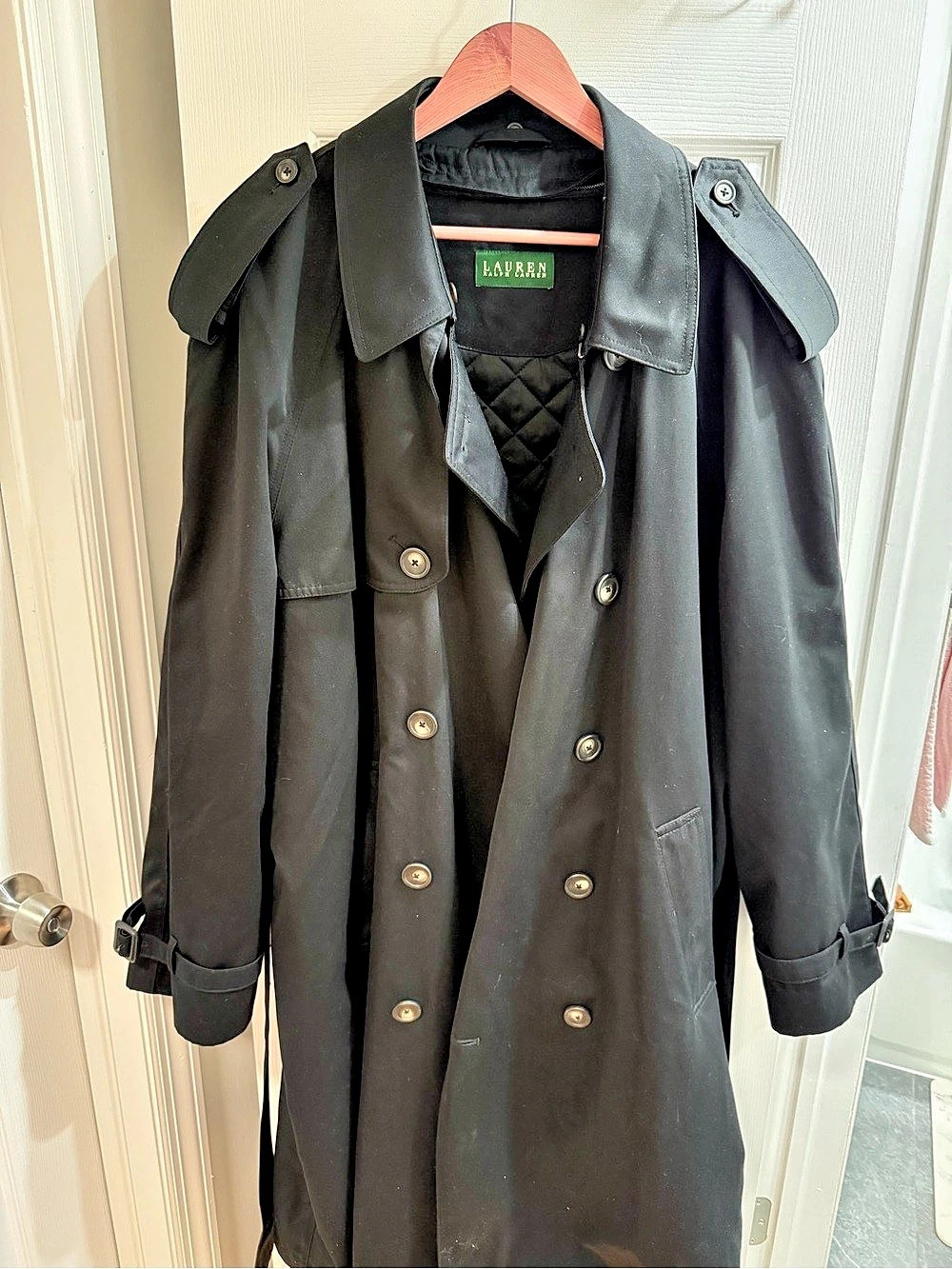Lauren Ralph Lauren Double-Breasted Trench Coat with Quilted Lining Black